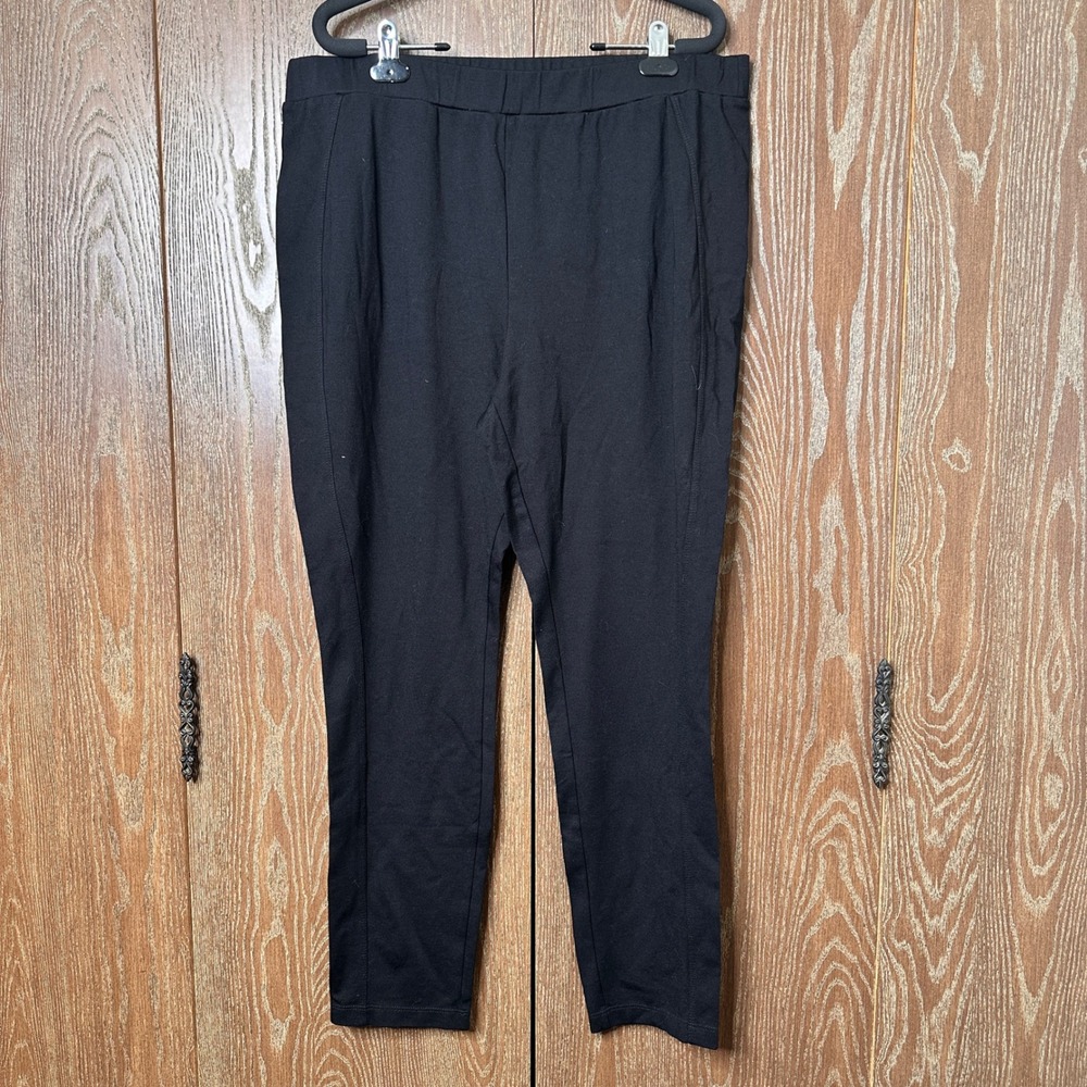 Susan Graver Black Pull On Tapered Leg Stretch Pants Plus Size 1X Relaxed Casual